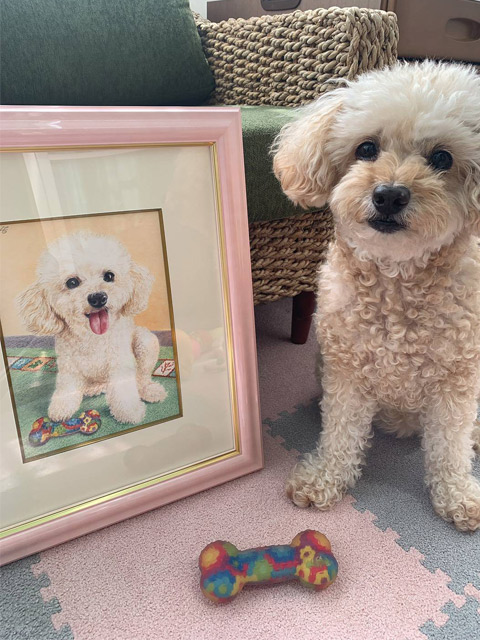 ペット肖像画製作所で作成したトイプードル犬の水彩画作品写真