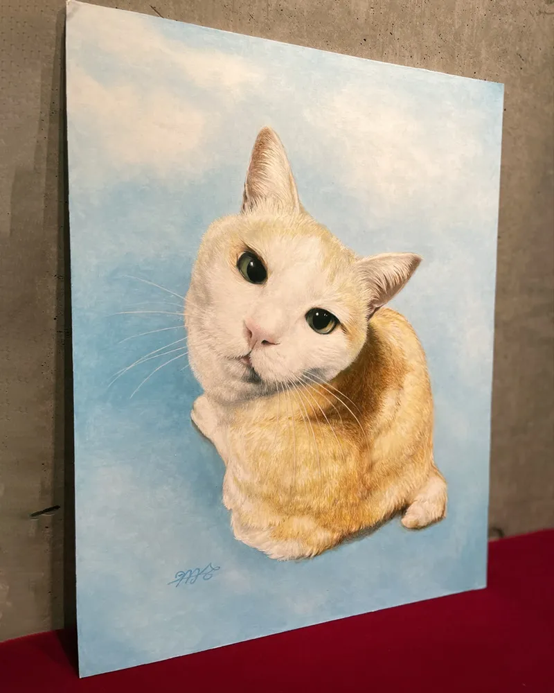 ペット肖像画（ミックス猫）DUO画の完成作品写真